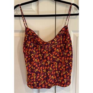 Zara Cowl Neck Floral Print camisole buttons satin Sz small